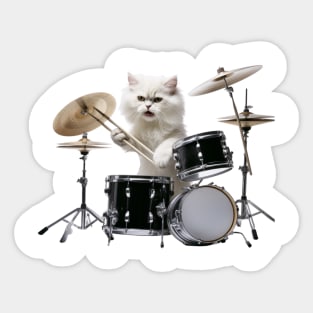 A Cat playing on drums Sticker